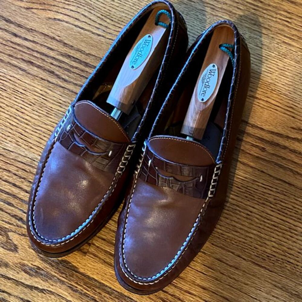 Johnston & Murphy SZ 11.5 M Slip On Loafers Brown Crocodile Trim